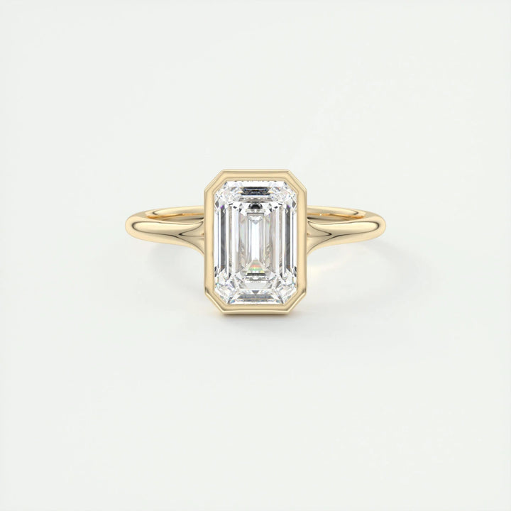 2ct Bezel Set Emerald Cut F- VS1 Diamond Solitaire Lab Grown Engagement Ring