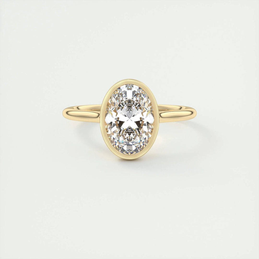 2ct Bezel Set Oval F- VS1 Diamond Solitaire Lab Grown Engagement Ring