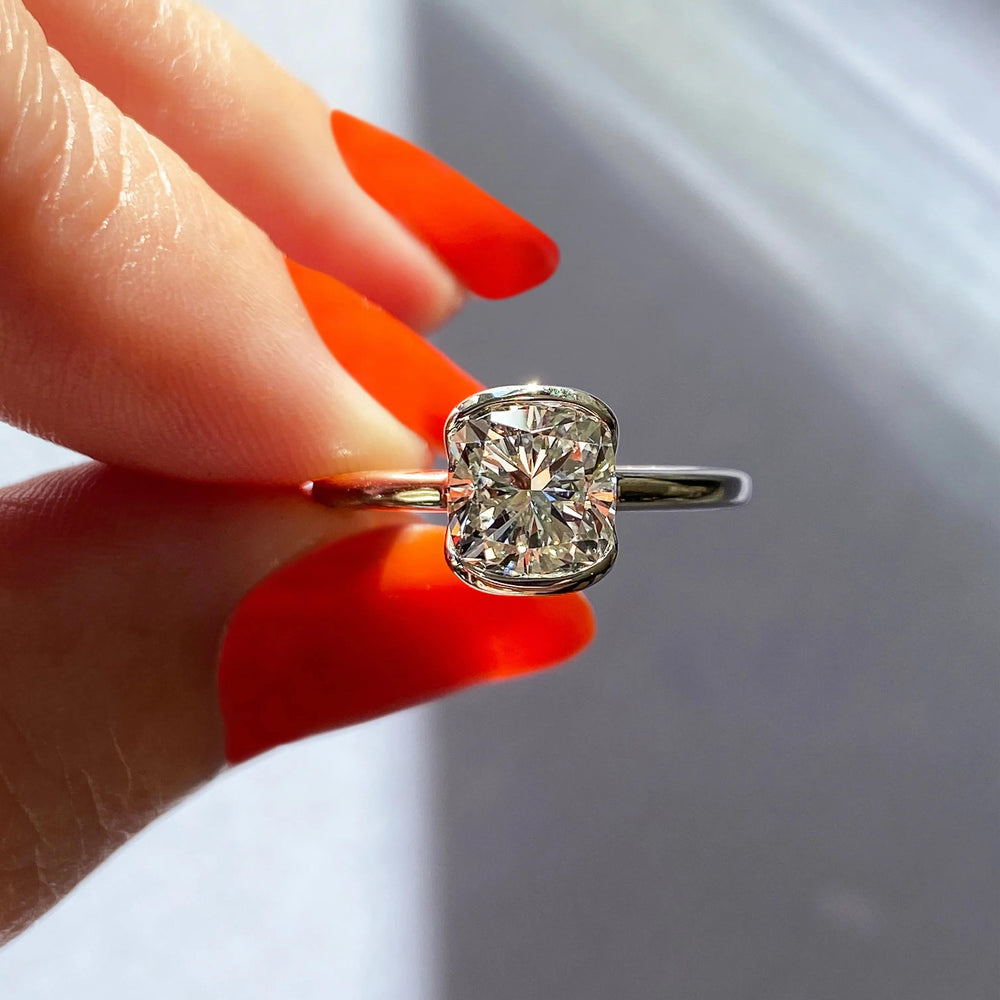 2ct Cushion Cut F- VS1 Lab Grown Diamond Solitaire Engagement Ring