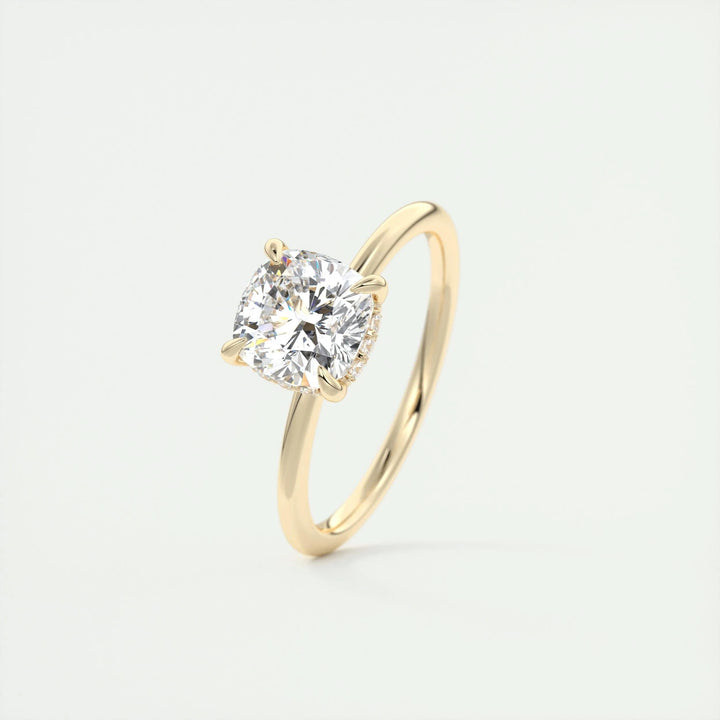 2ct Cushion F- VS1 Lab Grown Diamond Hidden Halo Engagement Ring