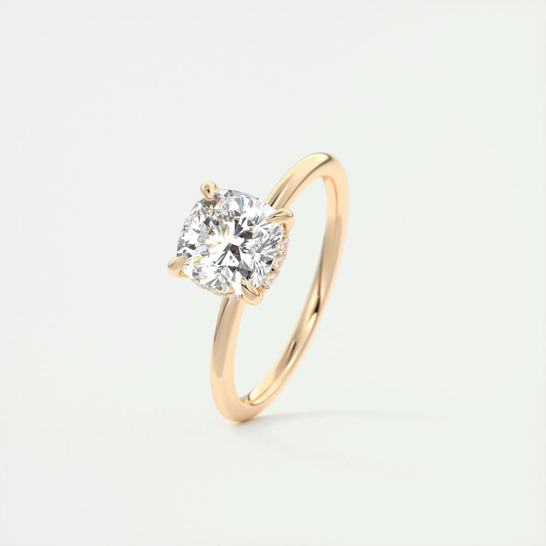 2ct Cushion F- VS1 Lab Grown Diamond Hidden Halo Engagement Ring