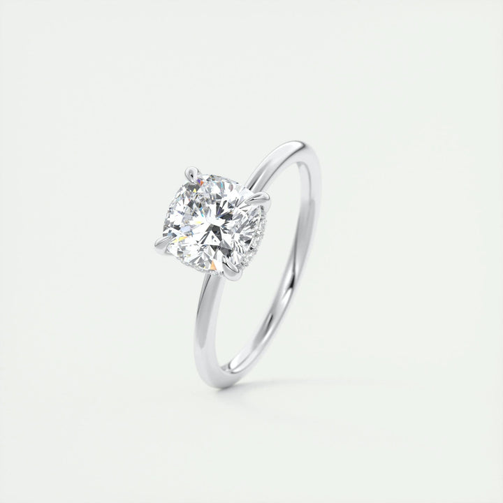 2ct Cushion F- VS1 Lab Grown Diamond Hidden Halo Engagement Ring