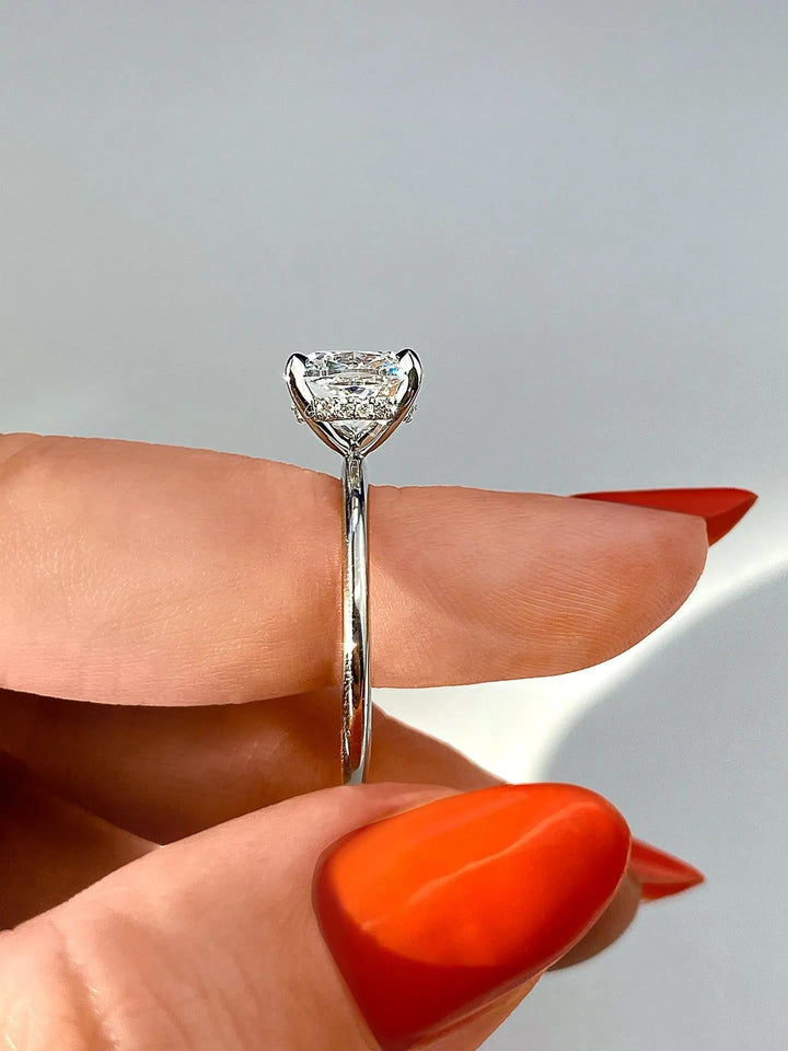2ct Cushion F- VS1 Lab Grown Diamond Hidden Halo Engagement Ring