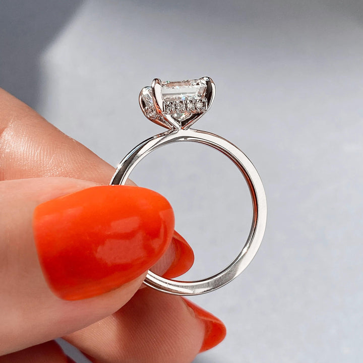 2ct Cushion F- VS1 Lab Grown Diamond Hidden Halo Engagement Ring