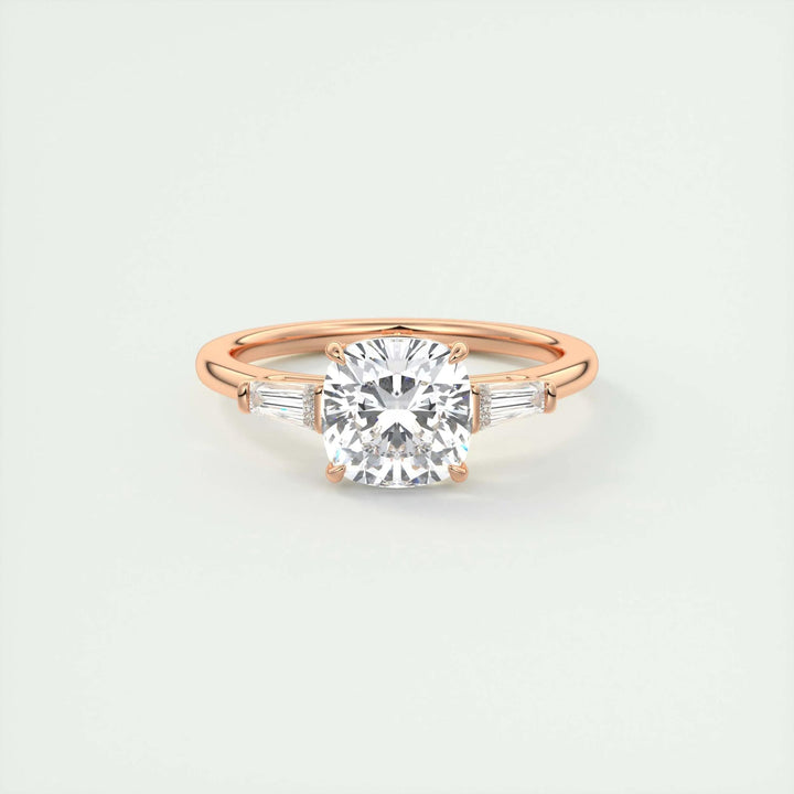 2ct Cushion F- VS1 Lab Grown Diamond Three Stones Engagement Ring