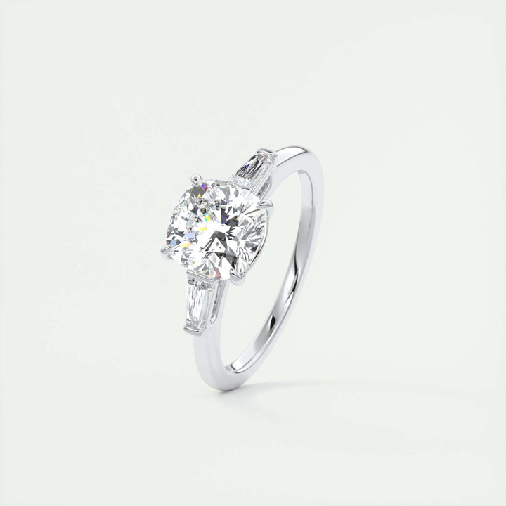 2ct Cushion F- VS1 Lab Grown Diamond Three Stones Engagement Ring