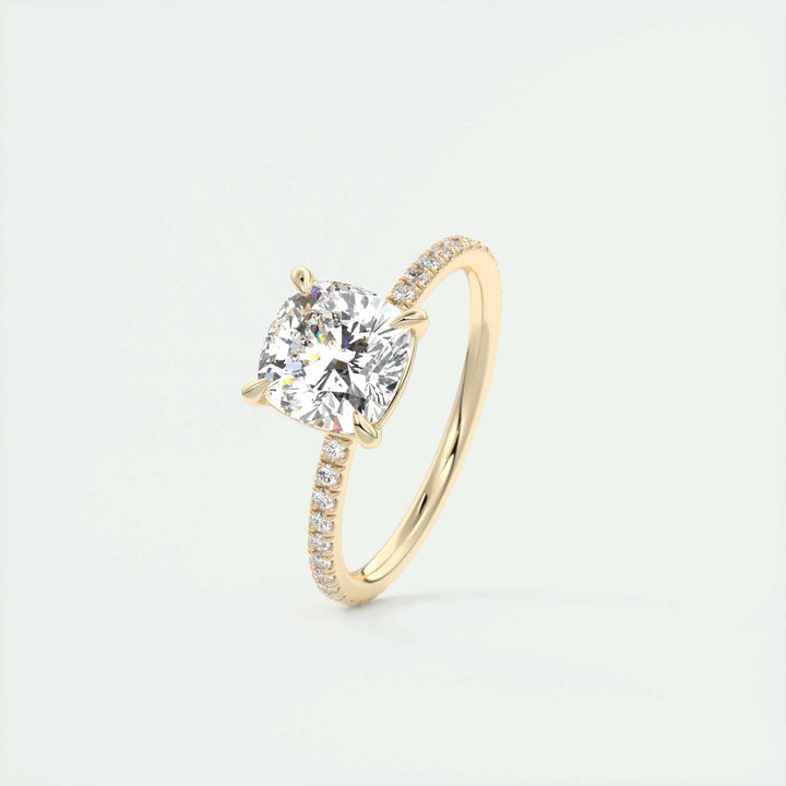 2ct Cushion F- VS1 Lag Grown Diamond Pave Engagement Ring