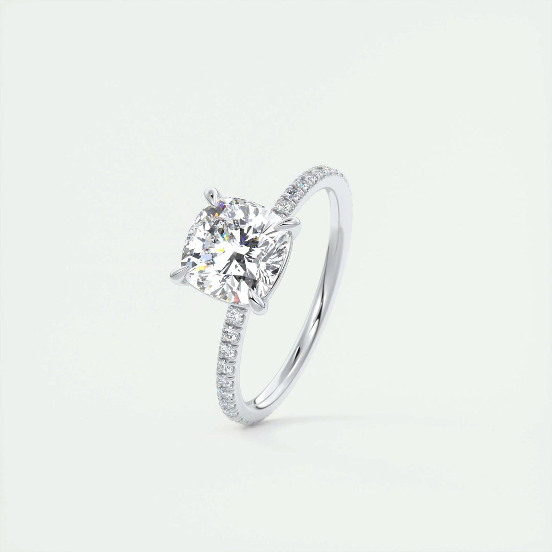2ct Cushion F- VS1 Lag Grown Diamond Pave Engagement Ring