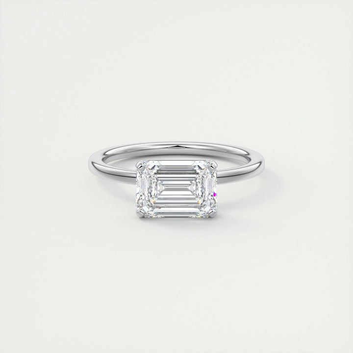 2ct East West Emerald F- VS1 Lag Grown Diamond Solitaire Engagement Ring