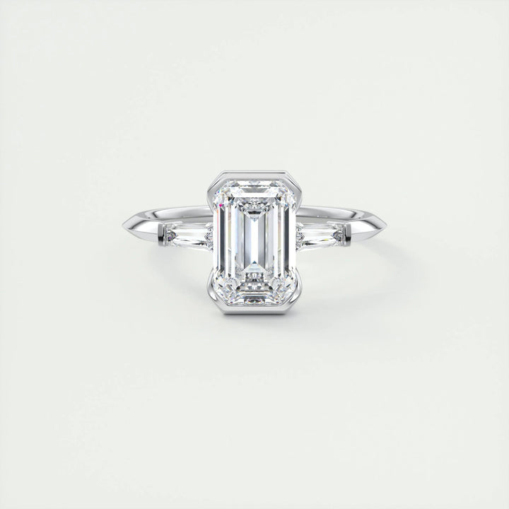 2ct Emerald F- VS1 Lab Grown Diamond Three Stones Engagement Ring