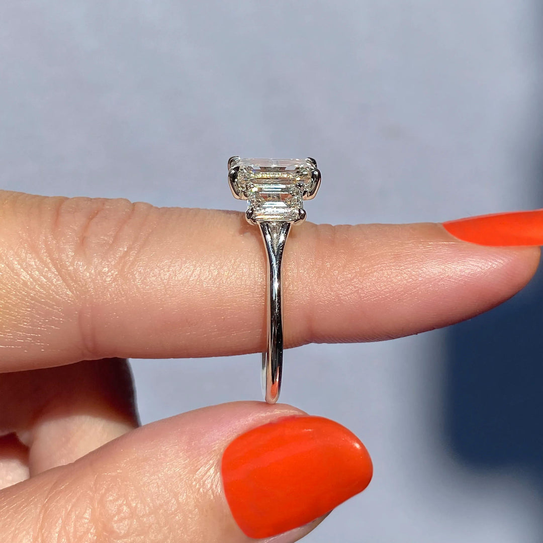 2ct Emerald F- VS1 Lab Grown Diamond Three Stones Engagement Ring