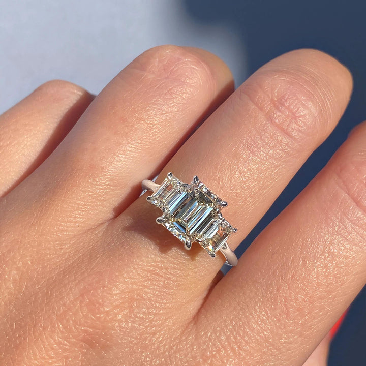 2ct Emerald F- VS1 Lab Grown Diamond Three Stones Engagement Ring