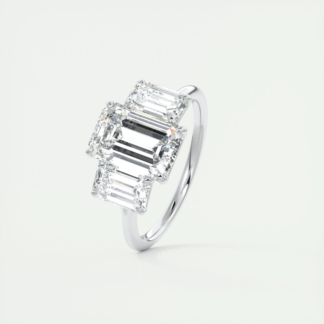 2ct Emerald F- VS1 Lab Grown Diamond Three Stones Engagement Ring