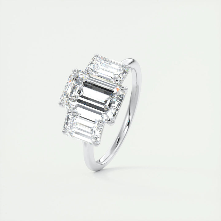2ct Emerald F- VS1 Lab Grown Diamond Three Stones Engagement Ring