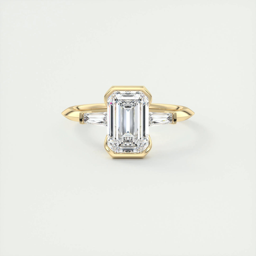 2ct Emerald F- VS1 Lab Grown Diamond Three Stones Engagement Ring
