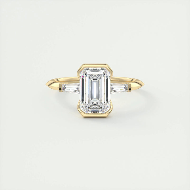 2ct Emerald F- VS1 Lab Grown Diamond Three Stones Engagement Ring