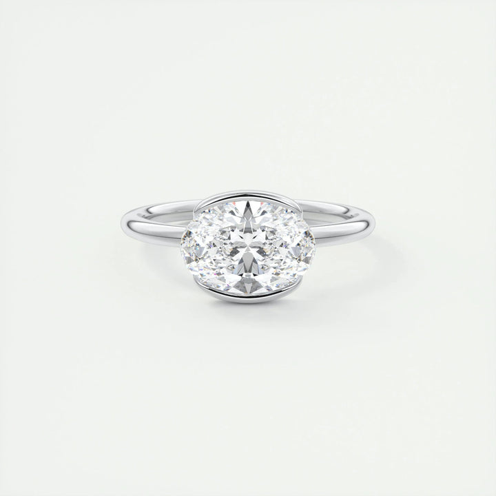 2ct Oval Cut Unique Bezel Lab Grown Diamond Solitaire Engagement Ring