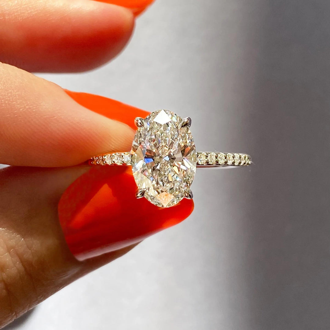 2ct Oval F- VS1 Lag Grown Diamond Pave Engagement Ring
