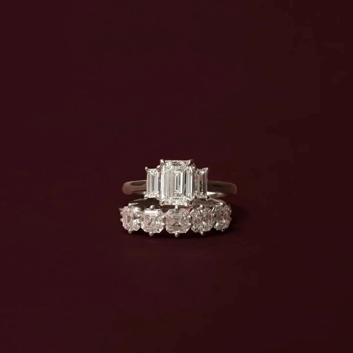 modern emerald three stone engagement ring IGI certified lab diamond USA