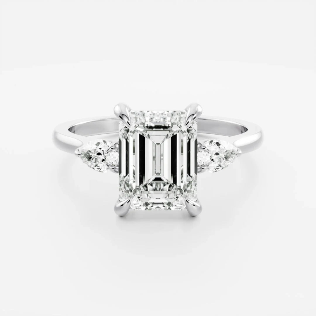 emerald three stone engagement ring lab diamond 2ct IGI USA