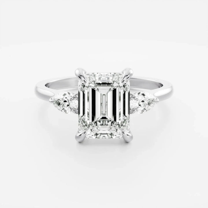 emerald three stone engagement ring lab diamond 2ct IGI USA