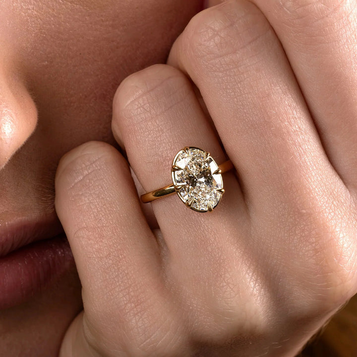 luxury oval lab grown diamond engagement ring bezel solitaire IGI USA