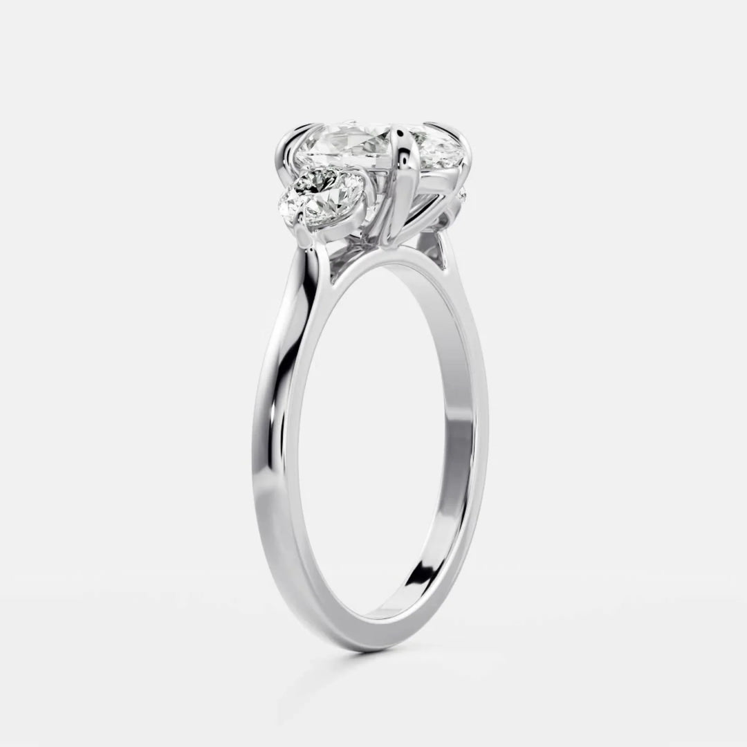 modern oval three stone engagement ring IGI certified lab grown diamond