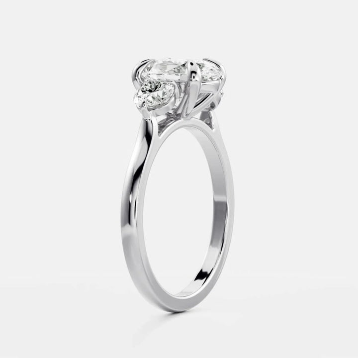 modern oval three stone engagement ring IGI certified lab grown diamond