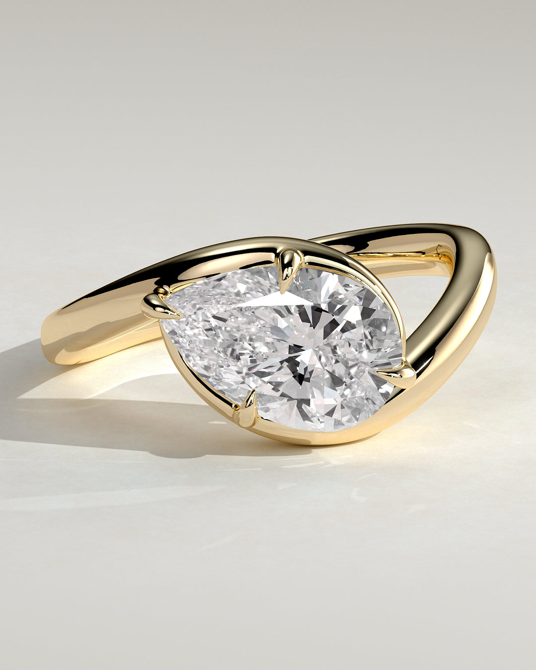 2ct Pear East West IGI Certified Lab Grown Diamond Solitaire with Bypass Engagement Ring