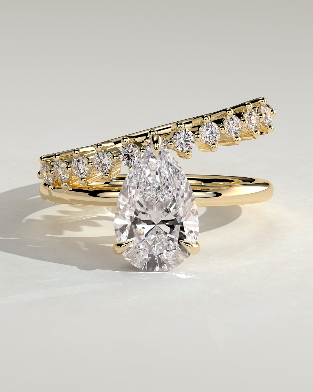 2ct Pear Solitaire  Engagement Ring with Round Cut Lab Grown Diamond Wedding Band