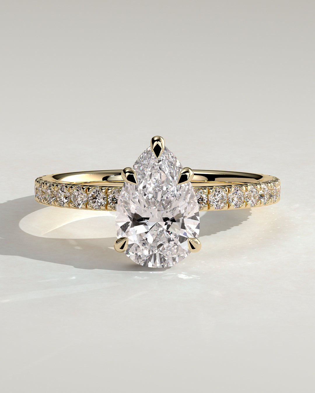 2ct Pear Wrap Around Hidden Halo IGI Certified CVD Diamond Pave Band Engagement Ring