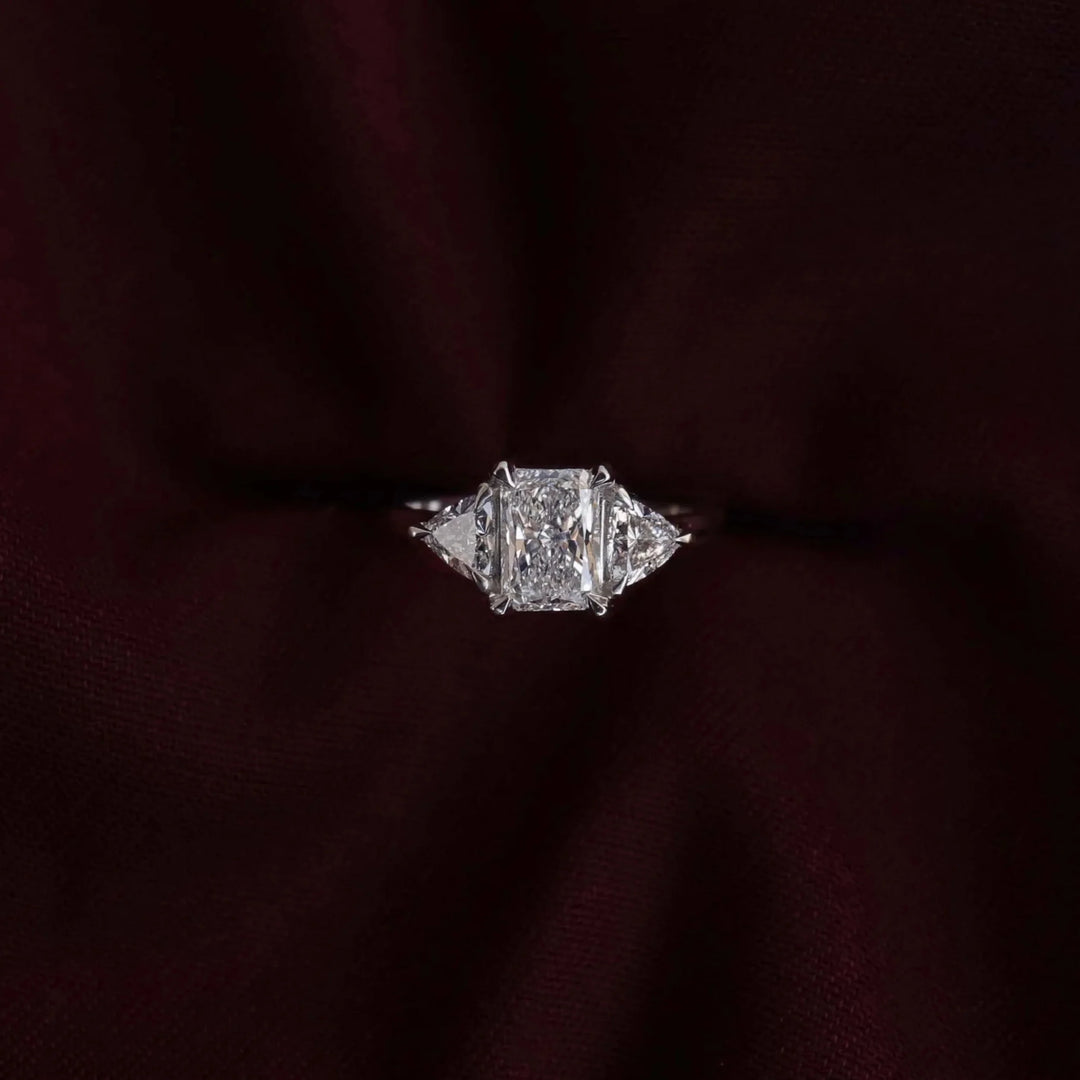 modern radiant three stone engagement ring IGI certified lab diamond USA