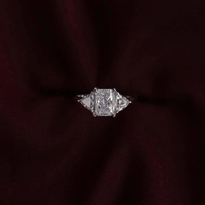 modern radiant three stone engagement ring IGI certified lab diamond USA