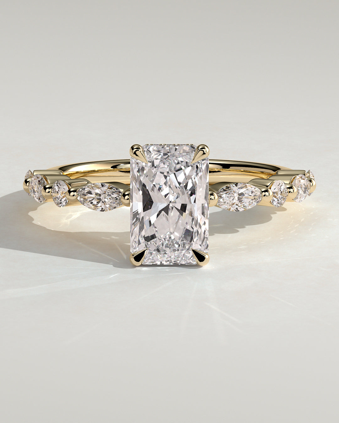 radiant lab grown diamond engagement ring hidden halo