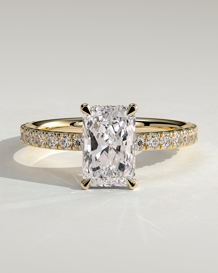 2ct Radiant Wrap Around Hidden Halo E/VS1 Pave Engagement Ring