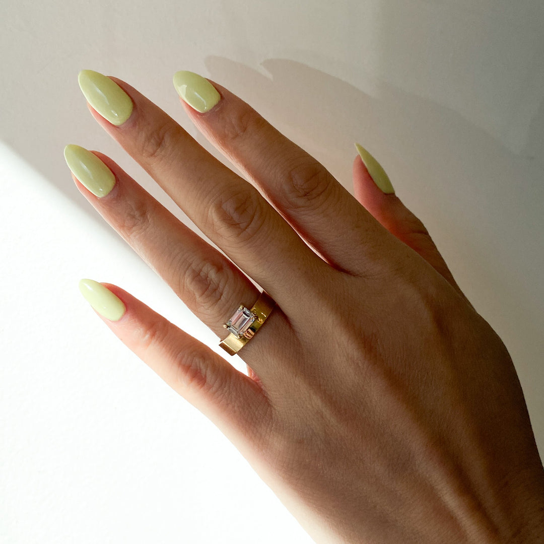 1.0CT East West Emerald Cut E/VS1 Lab Grown Diamond Monolith Engagement Ring