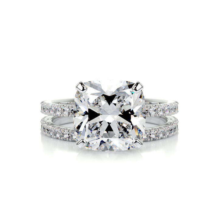 Cushion Solitaire Pavé Lab Diamond Bridal Set