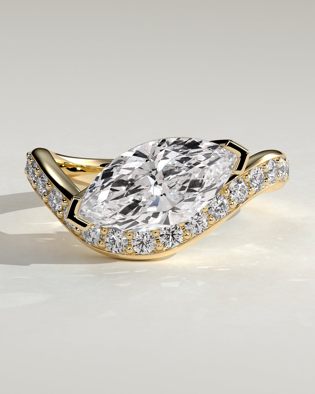3.0ct East West Marquise Solitaire Pave Wave Band Engagement Ring