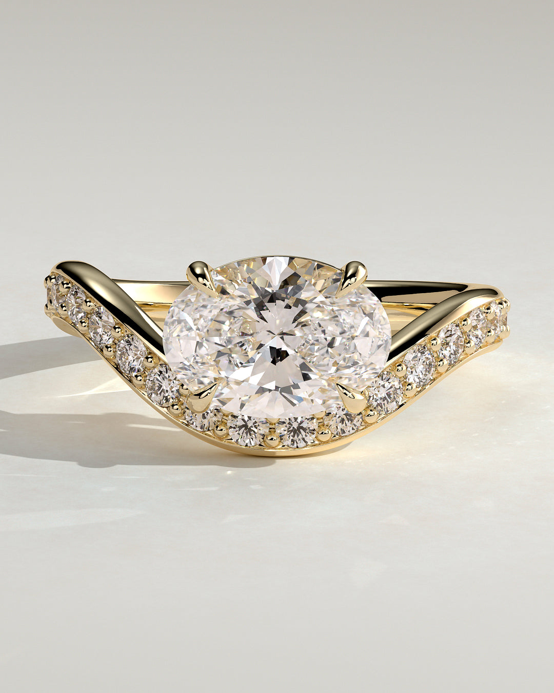 3.0ct East West Oval Solitaire Pave Curved Engagement Ring