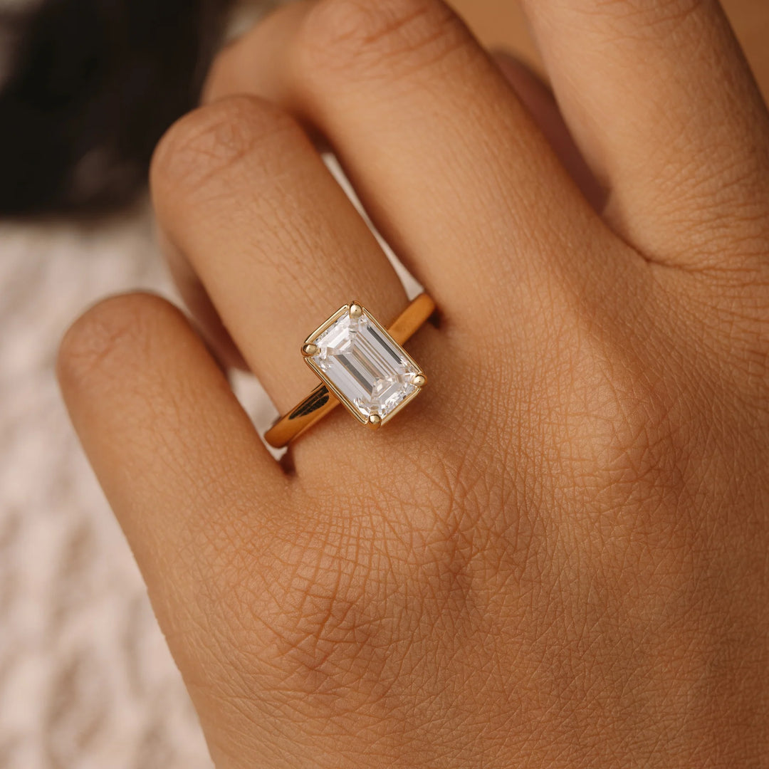 3.0ct Emerald Cut Bezel Set Solid Gold Engagement Ring