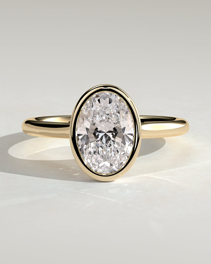 3.0ct Oval Bezel Solitaire Cathedral High Setting Engagement Ring