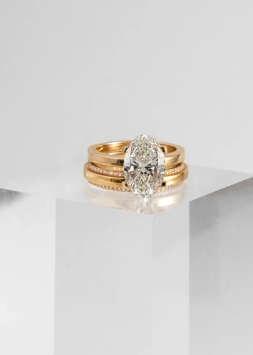 Oval Cut CVD Hidden Halo Diamond Solitaire Engagement Ring With Wedding Band