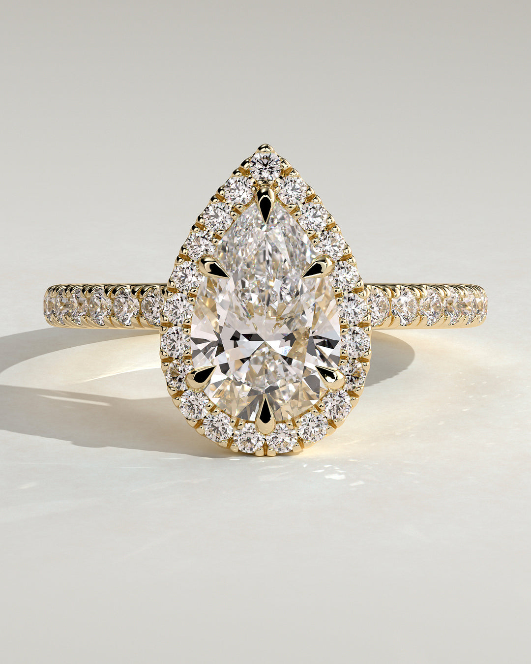 3.0ct Pear Halo IGI Certified Diamond Pave Engagement Ring