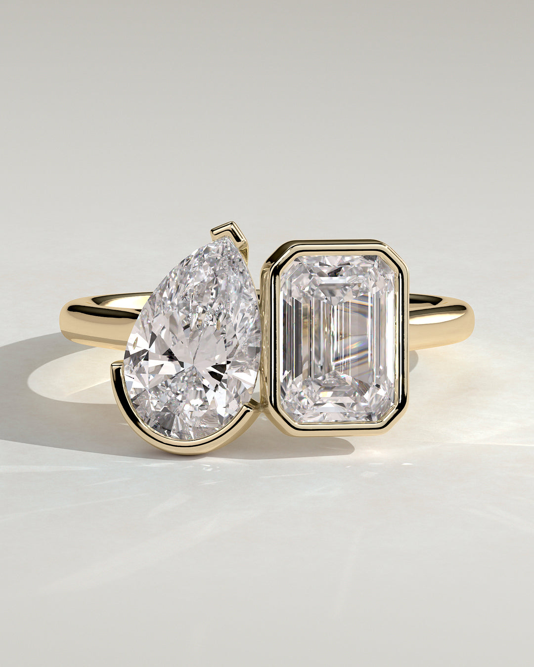 3.0ct Pear and Emerald Cut Bezel Set Toi et Moi Engagement Ring