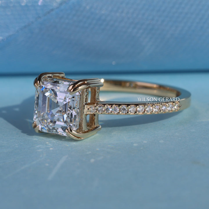 1.50CT Asscher E/VS1 Lab Grown Diamond Channel Pave Engagement Ring