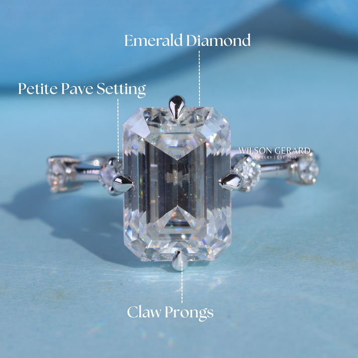 3.0CT Emerald Cut E/VS1 Lab Grown Diamond Petite Pave Engagement Ring