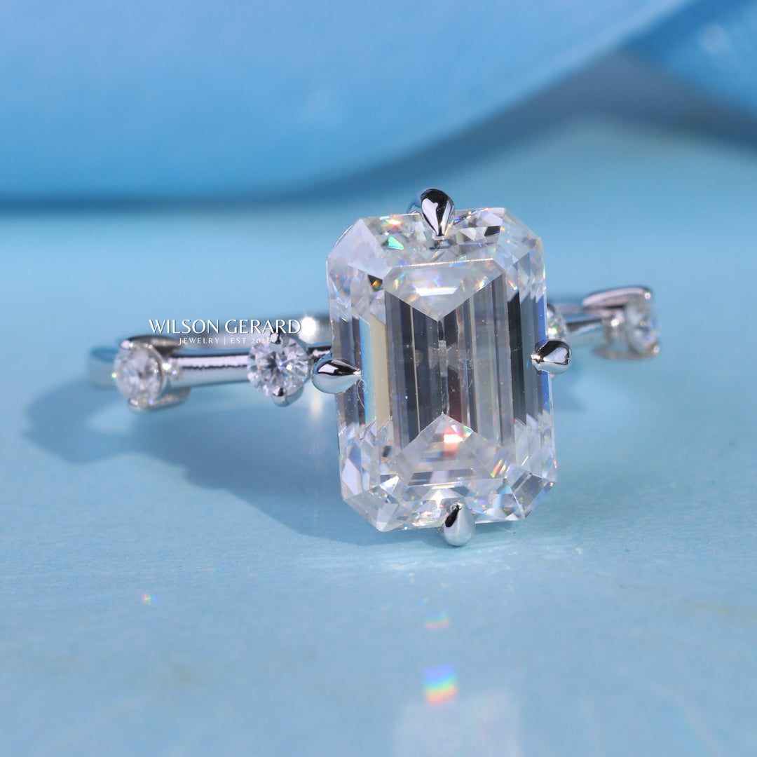 3.0CT Emerald Cut E/VS1 Lab Grown Diamond Petite Pave Engagement Ring