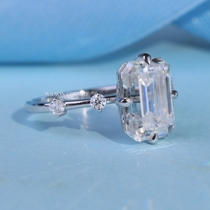 3.0CT Emerald Cut E/VS1 Lab Grown Diamond Petite Pave Engagement Ring