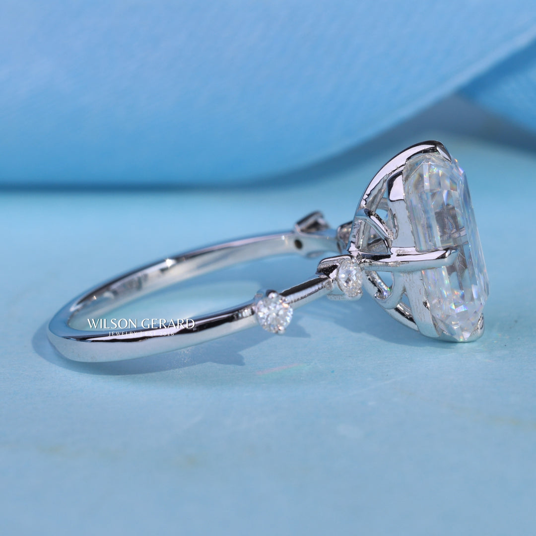3.0CT Emerald Cut E/VS1 Lab Grown Diamond Petite Pave Engagement Ring