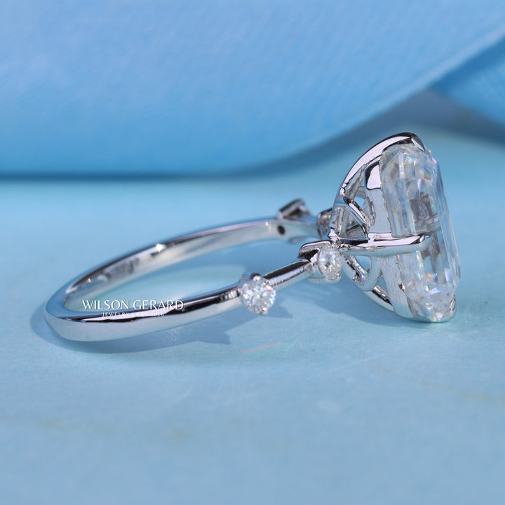 3.0CT Emerald Cut E/VS1 Lab Grown Diamond Petite Pave Engagement Ring